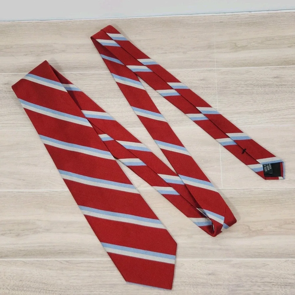J. Crew Repp Tie Red, White & Powder Blue Stripe 100% Silk Necktie 60